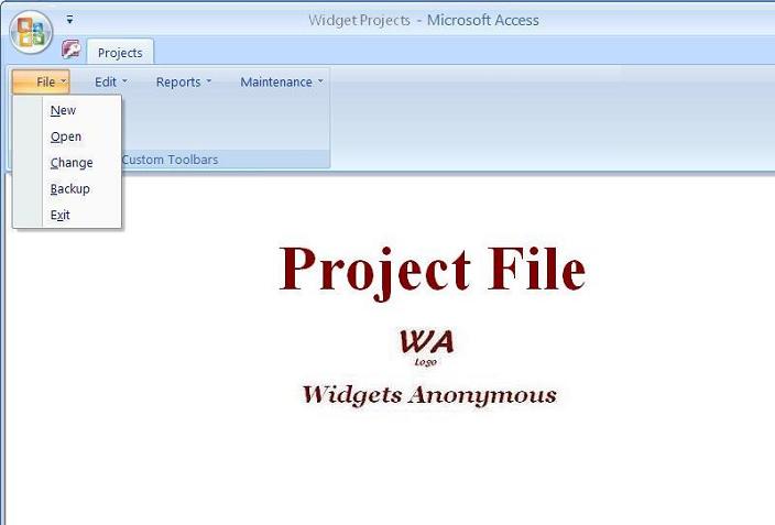 Image of MS Access 2007 without ribbon